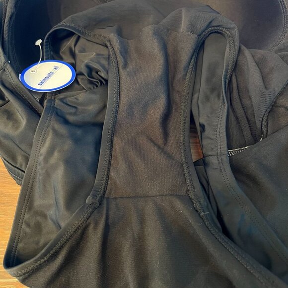 Swimsuits For All NWT One Piece Halter Scallop V Neck Ruching Black Womens 14 - Picture 6 of 8